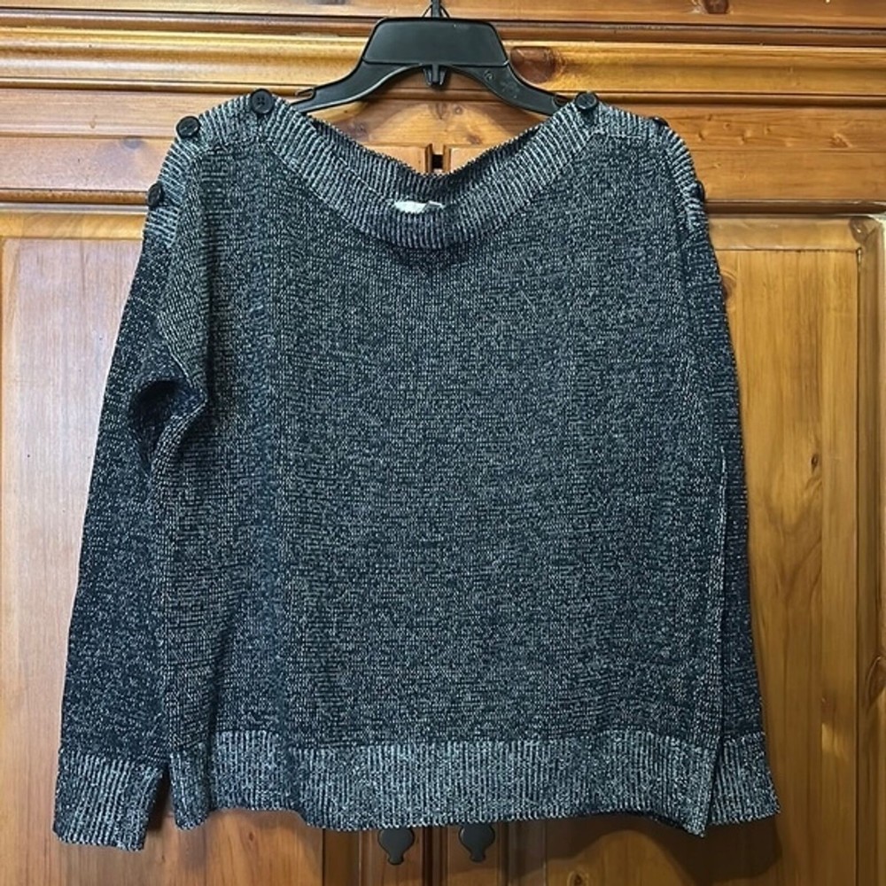 Joie Gadelle Boatneck Off the Shoulder Pullover Sweater Marled Blue small